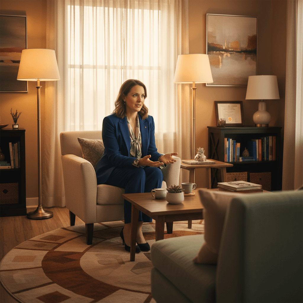 Therapist in welcoming office space